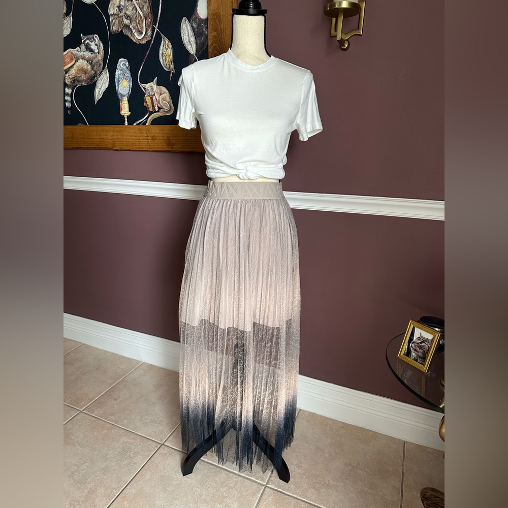 NWT Armani Exchange Pleated Lacey Tulle Mini Midi Layer Skirt Size 4